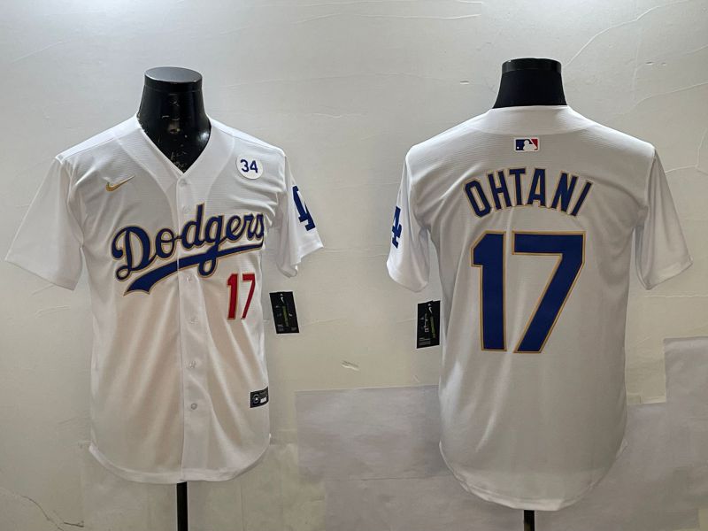 Men Los Angeles Dodgers 17 Ohtani White Gold Game 2025 Nike MLB Jersey style 02253